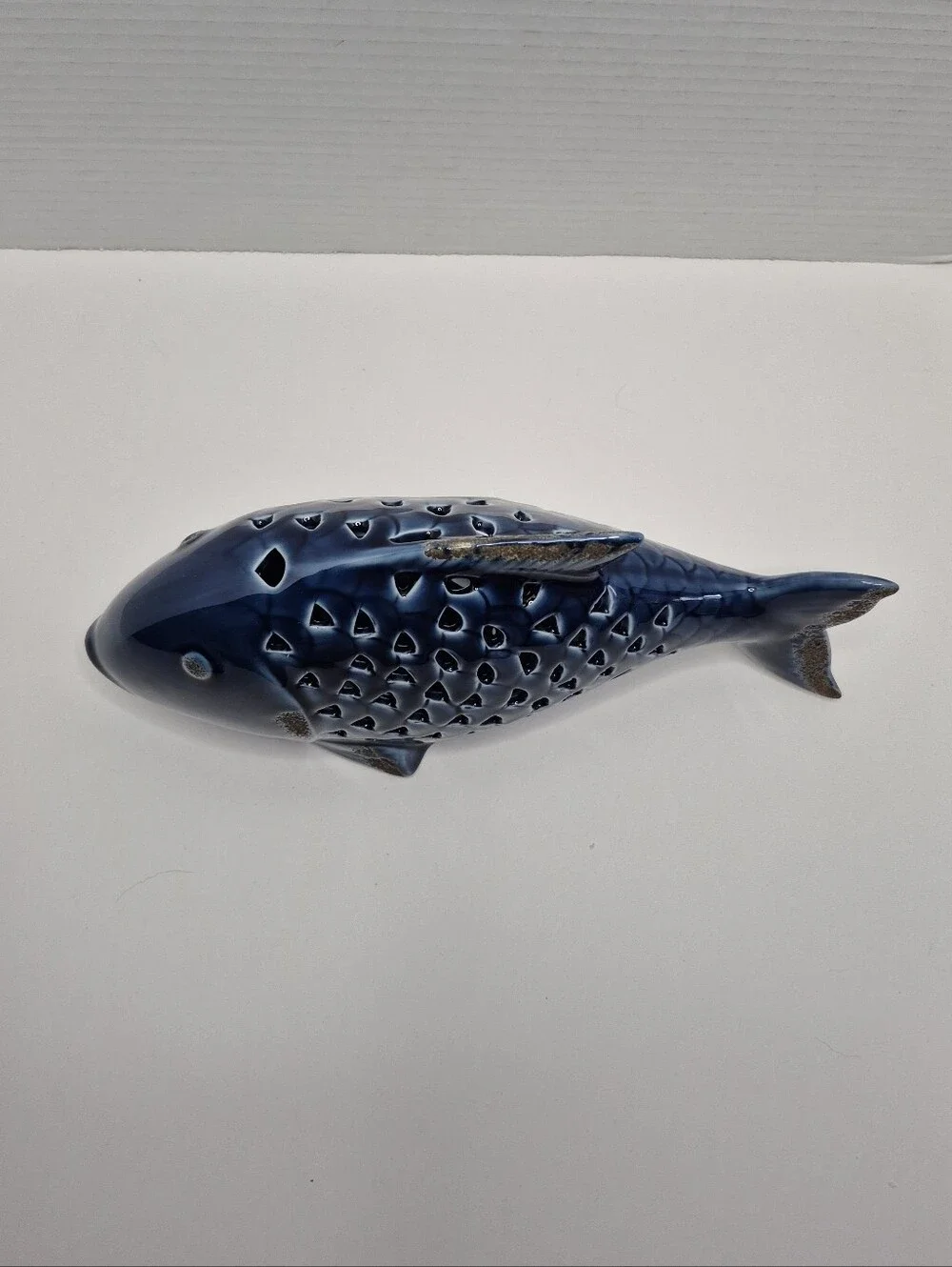Pier 1 Vintage Cobalt Blue Ceramic Large Fish Tealight Candleholder NWT Rare